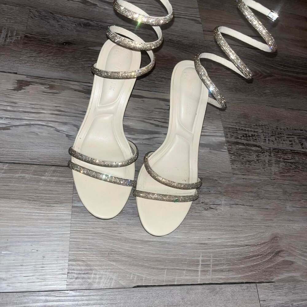 Primark White and Silver Rhinestone Spiral Strappy Heels